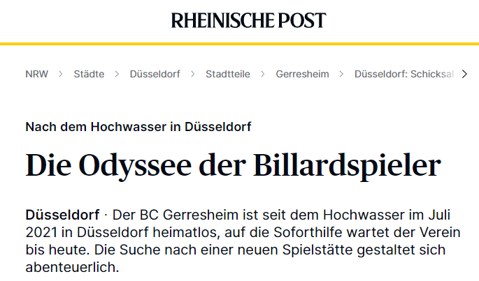 Artikel der Rheinischen Post über den BC Gerresheim 1958 e.V.